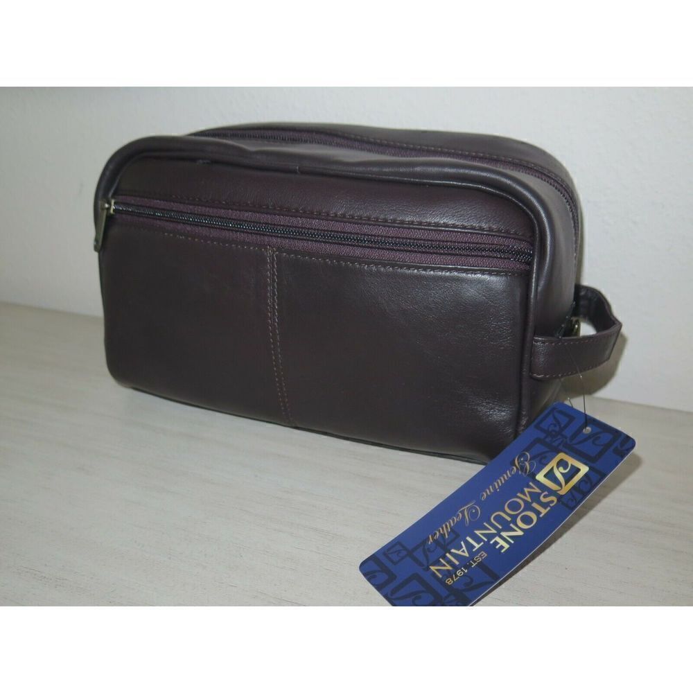 Stone Mountain SM-5-587-1P Genuine Brown Leather Men Travel Toiletry Dopp Kit$60